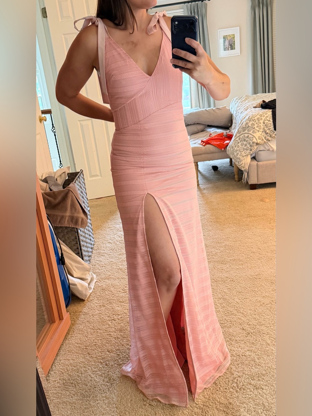 Lovers + Friends Pink Tie-Shoulder V-Neck Maxi Dress